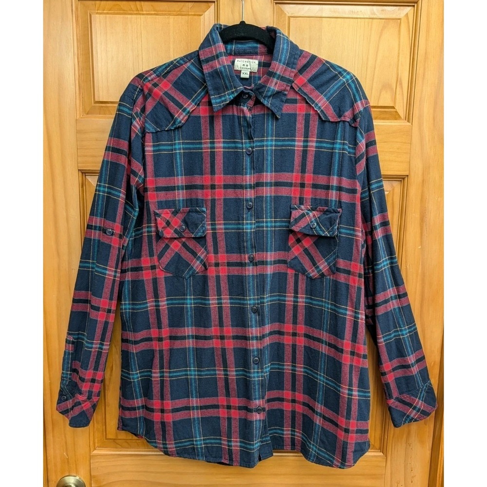 Matchstick Women's XXL Flannel Shirt Plaid Button-Down Front Argus Long Sleeves